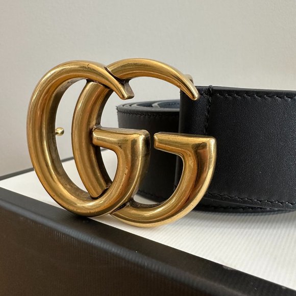 100% Authentic Black Leather Gucci Belt with Antiqued Brass Hardware main image 6